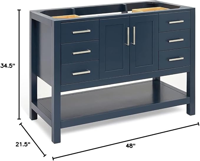 ARIEL 48" Midnight Blue Bathroom Vanity Base Cabinet, Center Rectangular Sink - Image 3