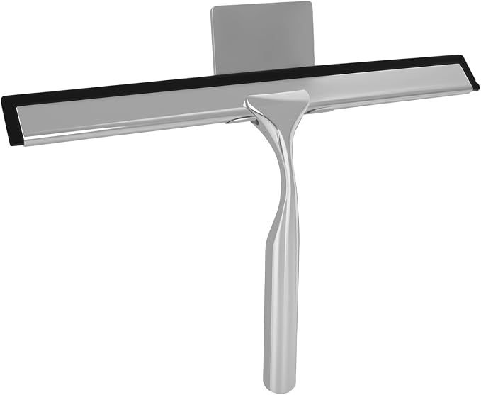 10-Inch Shower Squeegee with Hanger, All-Purpose Stainless Steel and TPR Rubber by BGGo