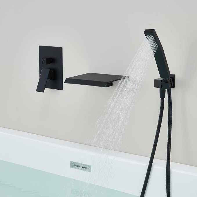 Wall Mount Tub Filler Waterfall Tub Faucet Black Bathtub Faucet Brass Single - Image 6