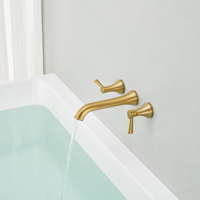 Wall Mount Tub Filler Brass Tub Faucet Brushed Gold Bathroom Bathtub Faucets - Image 3
