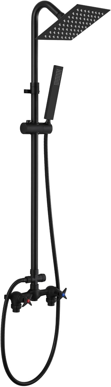 Wall Mounted Outdoor Shower System Matte Black 6" Square Rainfall Shower head by cinwiny