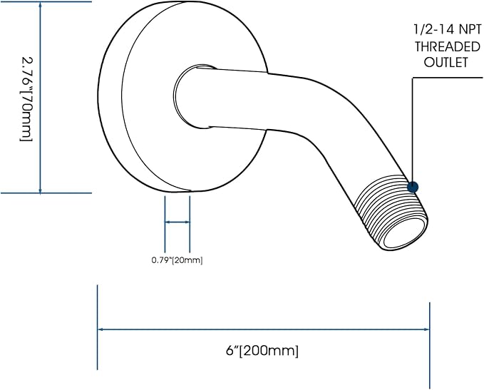 6 Inch Shower Arm with Flange and Stabilizer Bracket, Wall Mounted Shower Pipe - Image 5