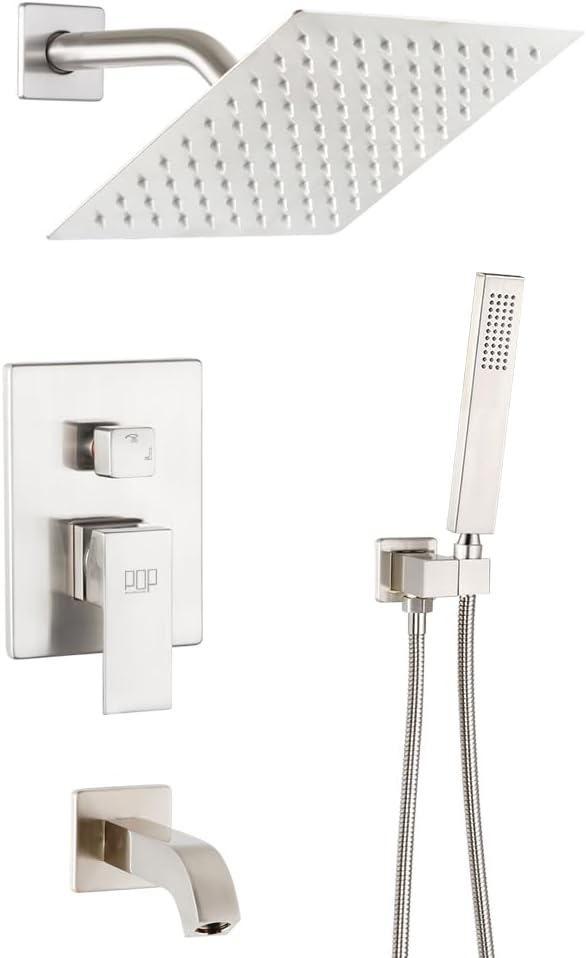 POP SANITARYWARE Shower Tub Faucet Set Brushed Nickel Bathroom 8 Inch Shower by POPSANITARYWARE