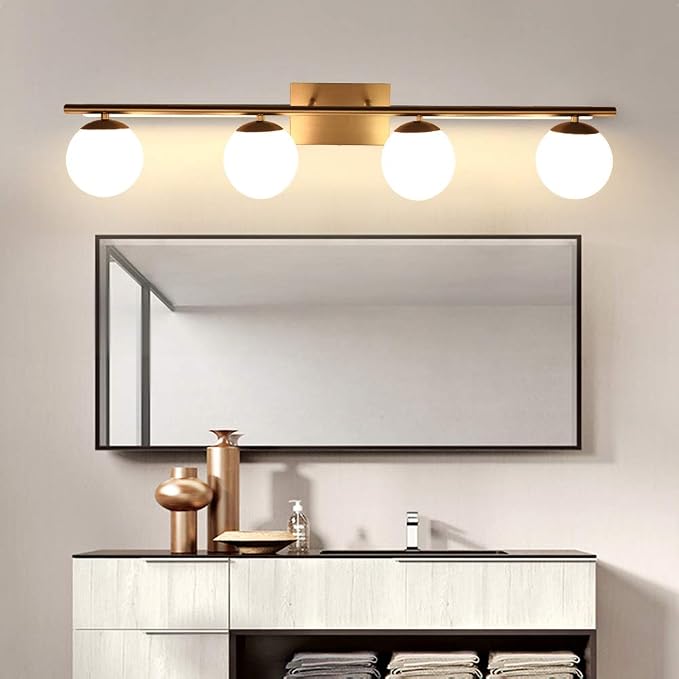 New Bathroom Vanity Light Fixtures 4 Lights Brushed Nickel Glass Shade Modern - Image 6