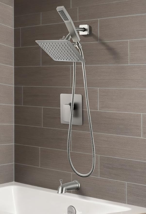 All Metal Shower Faucet Set, Dual Square Shower Head System - Image 2