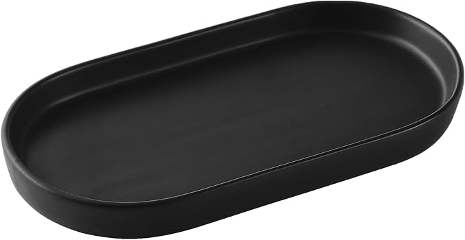 Matte Black Round Soap Dispenser Tray by Eyrozia