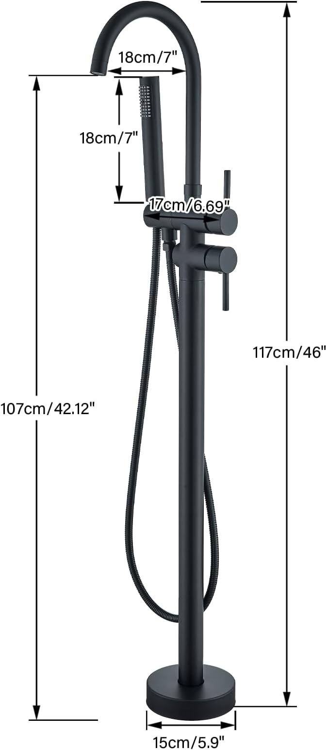 Freestanding Bathtub Faucet Matte Black Floor Mounted Tub Filler - Image 8