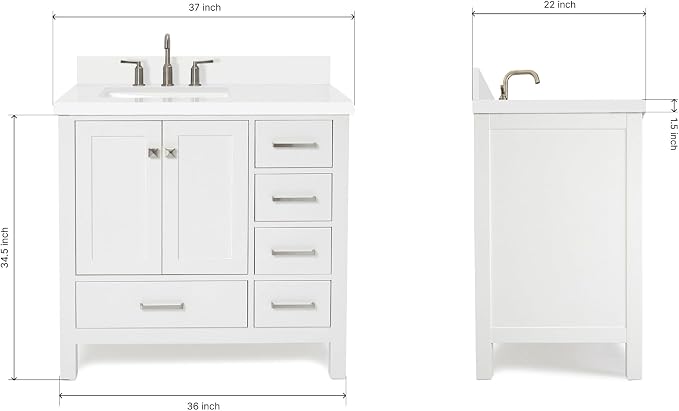 ARIEL Cambridge 37 Inch White Bathroom Vanity - Image 2