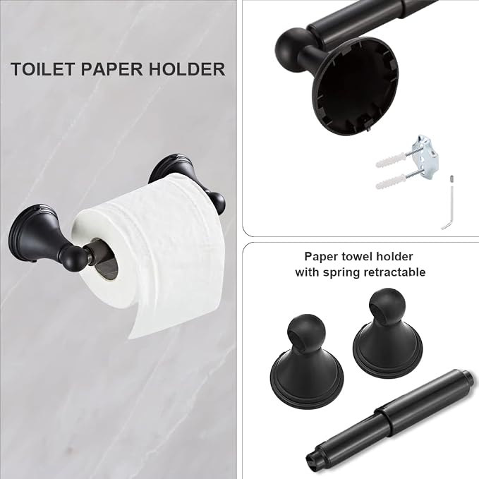 Newfun 8-Pieces Matte Black Bathroom Accessories Set Towel Racks - Image 5
