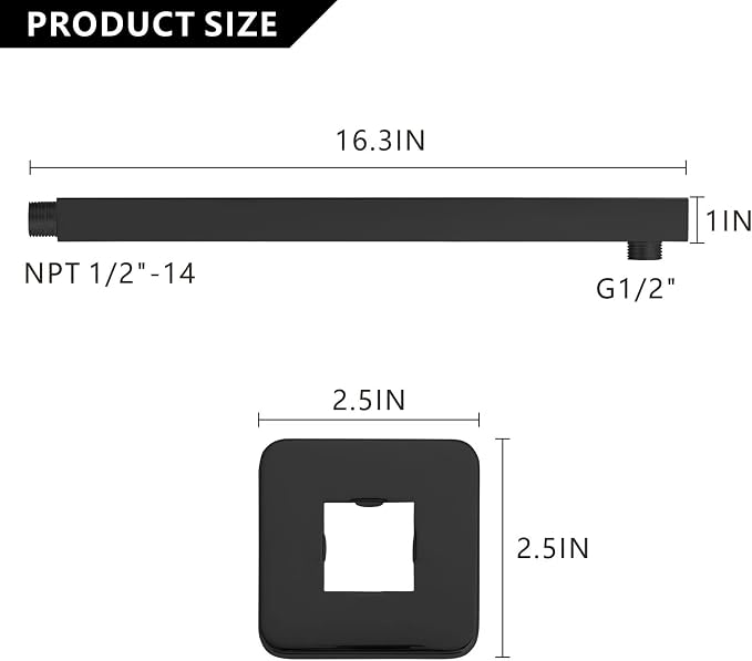 Voolan 16" Square Shower Arm - Image 3