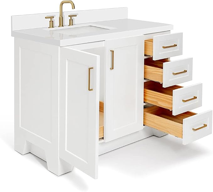 ARIEL Taylor 42 Inch White Bathroom Vanity - Image 4