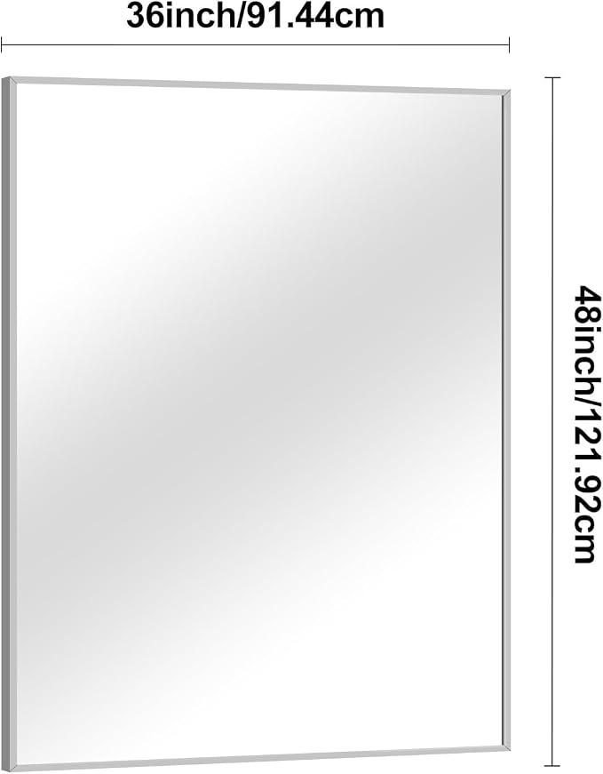BONEWEI Silver Bathroom Mirror, 36x48 inch Wall Mirror - Image 7