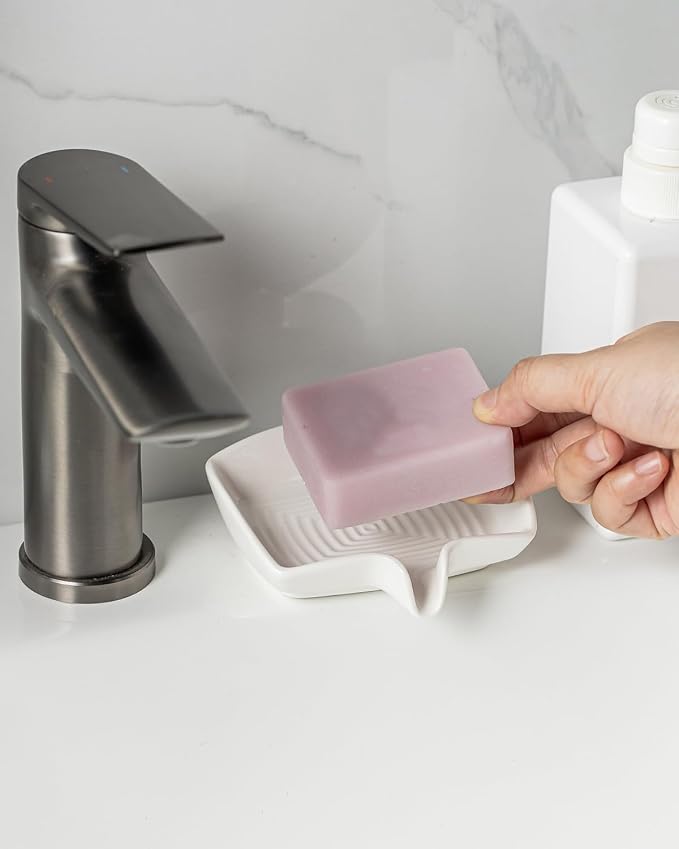 Soap Dish with Waterfall Design, Ceramic Soap Holder Self Draining Bar Soap - Image 7