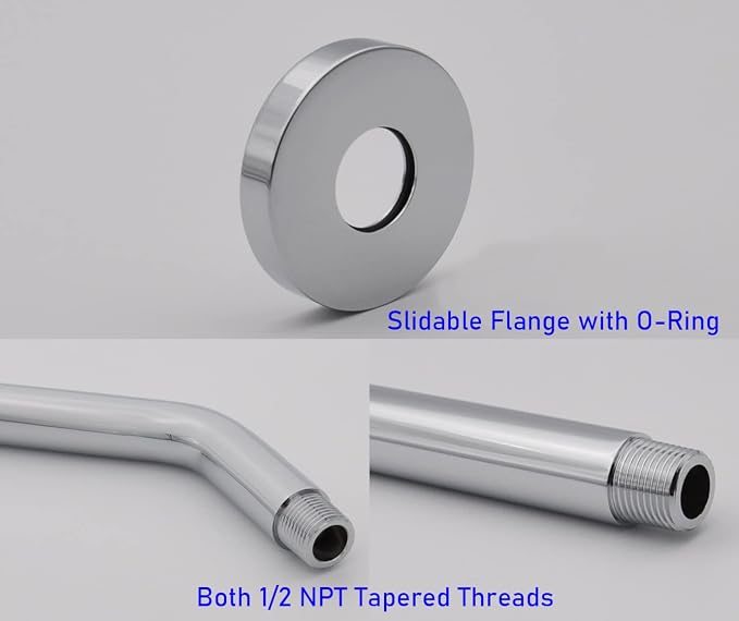Aquaiaw Shower Arm and O-Ring Flange, 8 inch, Solid Brass, Both Soldered 1/2 - Image 6