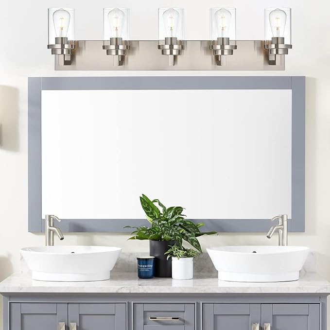 MELUCEE 5-Light Bathroom Vanity Light Brushed Nickel Finish - Image 3