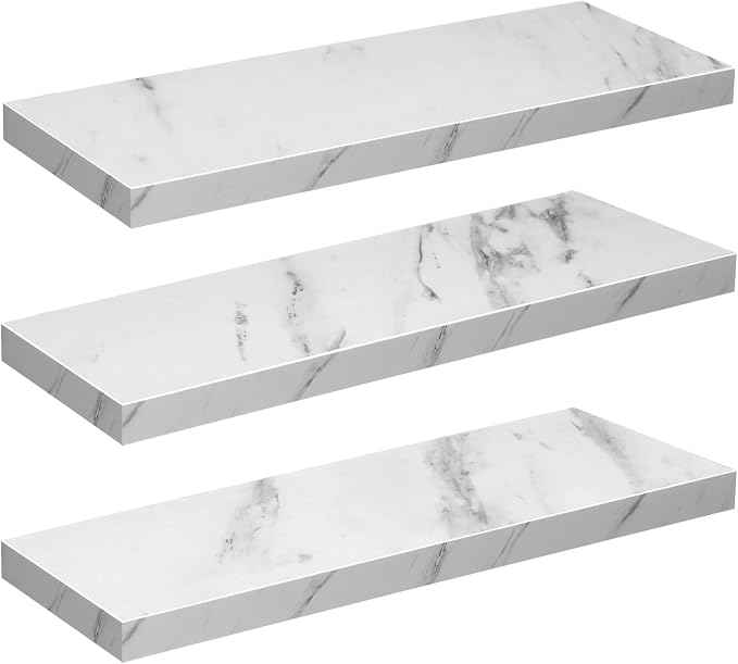 Pinkunn 3 Pcs Faux Marble Floating Shelves Modern Wooden Floating Shelf Wall by Pinkunn