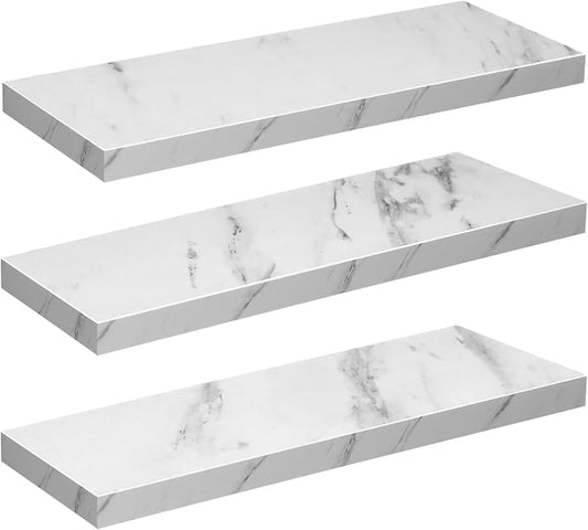Pinkunn 3 Pcs Faux Marble Floating Shelves Modern Wooden Floating Shelf Wall by Pinkunn