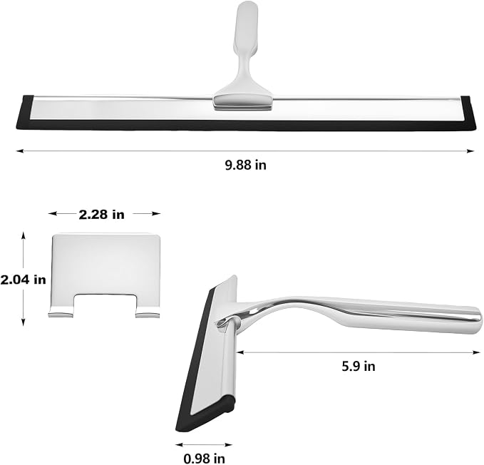 10-Inch Shower Squeegee with Hanger, All-Purpose Stainless Steel and TPR Rubber - Image 2