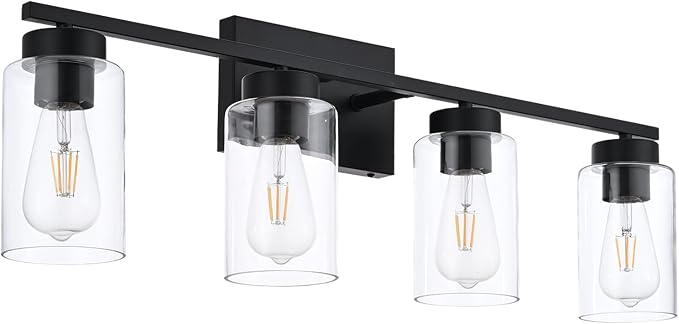 4 Light Bathroom Vanity Light Fixtures, Matte Black Modern Wall Lights - Image 2
