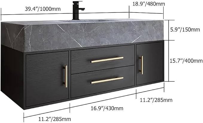 Bathroom Vanity with Sink 39" Floating Bathroom Vanity Sintered Stone Modern - Image 2
