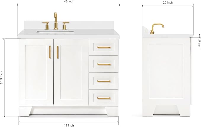 ARIEL Taylor 42 Inch White Bathroom Vanity - Image 3