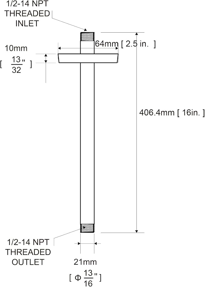 OFFO Shower Arm with Flange, Bright Gold 16 in Ceiling Mount Replacement Rain - Image 7