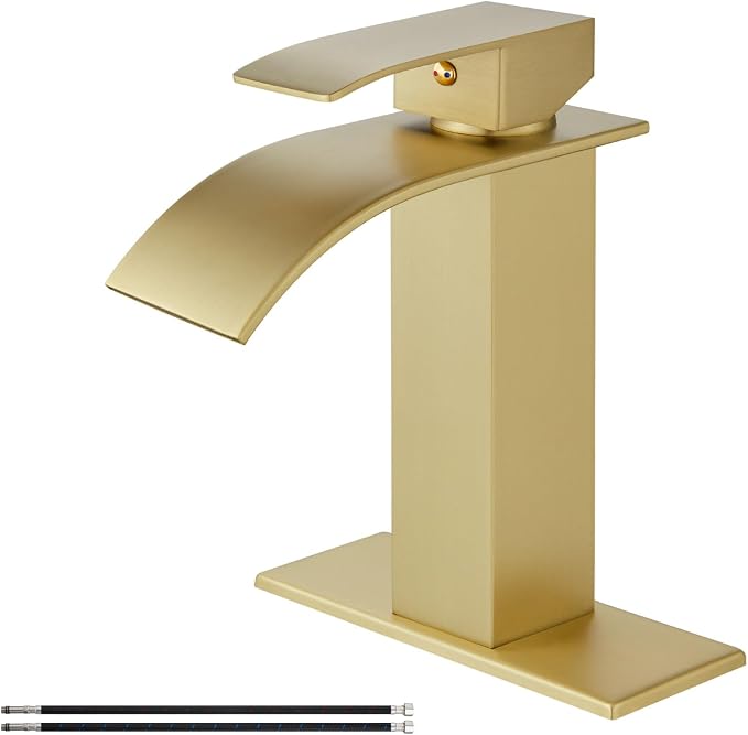 Airuida Brushed Gold Waterfall Spout Single Handle Bathroom Sink Faucet Single by Airuida