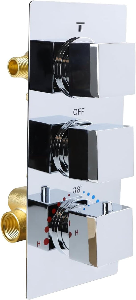 HOMEDEC Brass 3 Way Shower Diverter Valve, Thermostatic 3 Handle Control Shower by HOMEDEC
