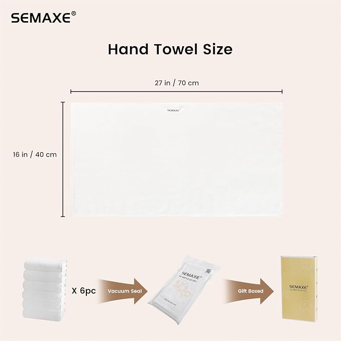 SEMAXE 6-Pack White Hand Towels - Image 2