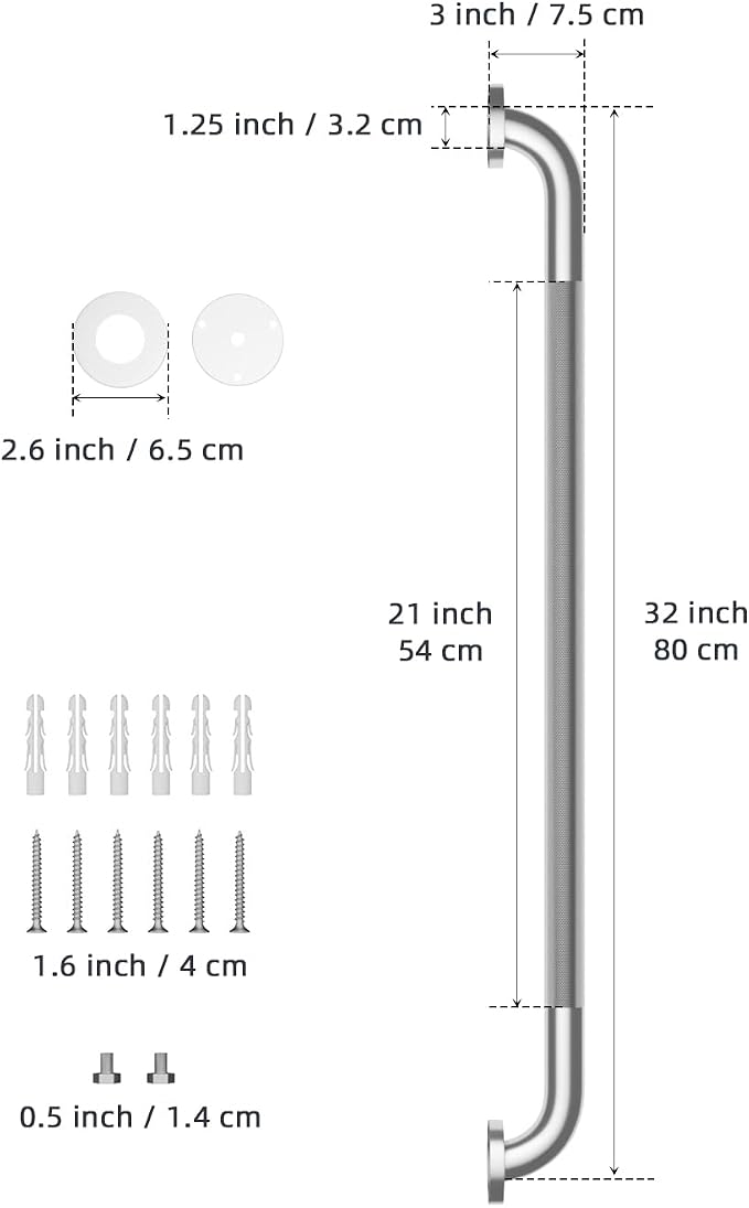 32 Inch Anti Slip Shower Grab Bar, Munzong 2 Pack Stainless Steel Bathroom Grab - Image 2