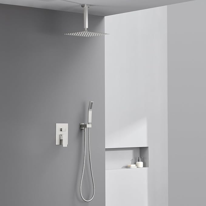 Shower System 12 Inches Rain Shower Combo Set Brushed Nickel Ceiling Mount - Image 8