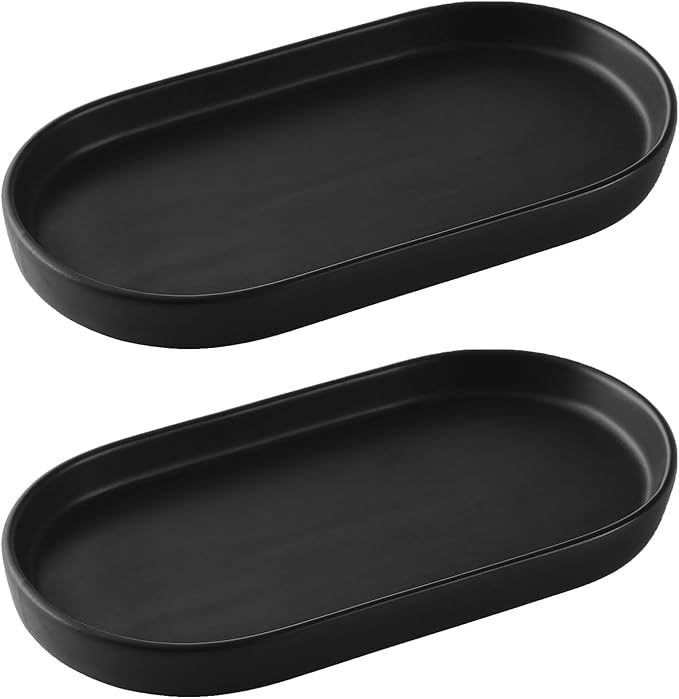 2 Pack Matte Black Round Soap Dispenser Tray by Eyrozia