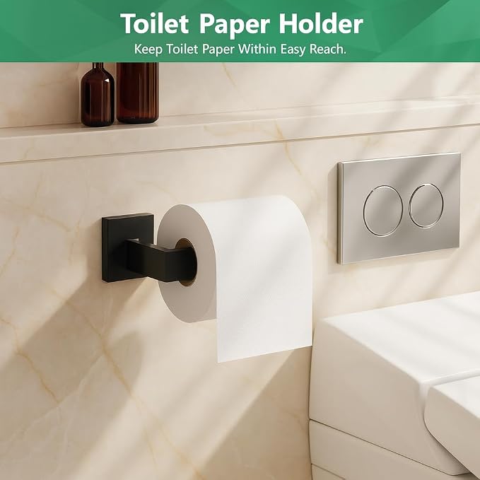 Matte Black 5-Piece Bathroom Hardware Set， INDARE Towel Rack - Image 3