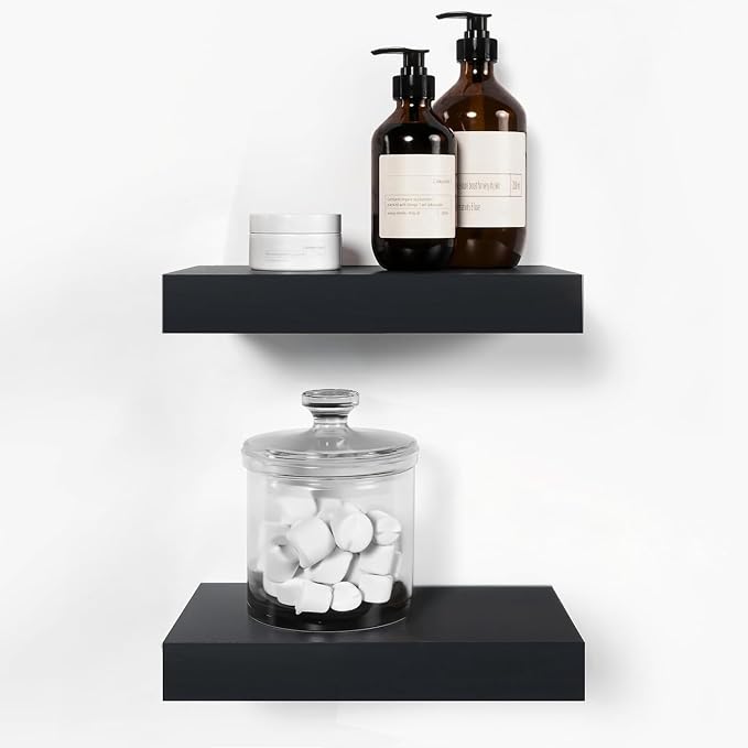 Homeforia Floating Shelf Black 12 inch, High End Solid Real Wood Small 12inch by Homeforia