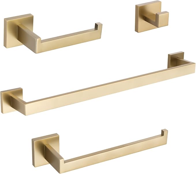 TURS Brushed Gold Bathroom Accessory Set 4-Pieces Bathroom Hardware Set Square by TURS