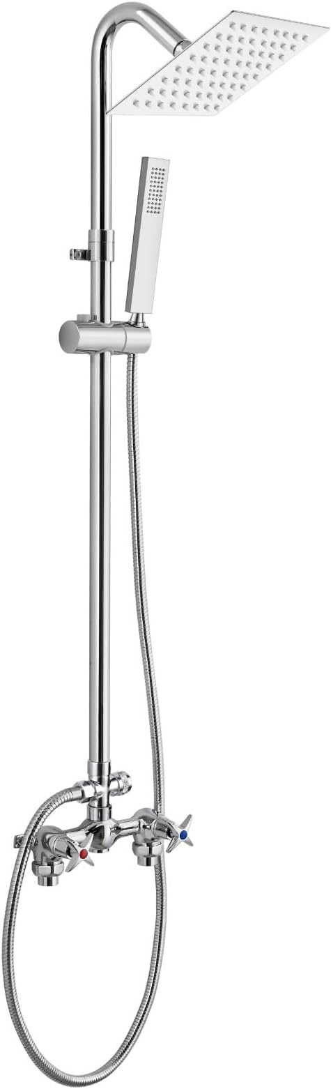 Wall Mount Outdoor Shower Kit Polish Chrome 6" Square Rainfall Shower Head by cinwiny