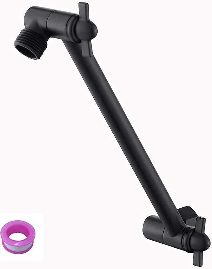 8 Inch Shower Head Extension Arm Matte Black.Solid Brass Adjustable Shower Arm by Burginwin