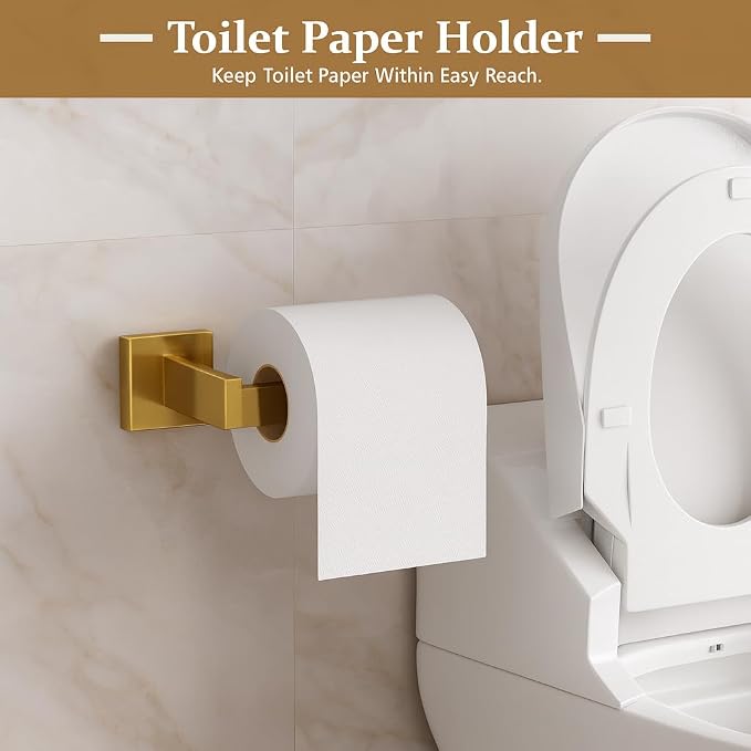 5-Piece Bathroom Hardware Set， Brushed Gold Bathroom Accessories 304 Stainless - Image 3