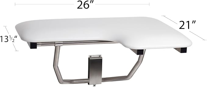 Seachrome Lift-Assist Shower Seat, L-Shaped Left-Hand, Wall Mount, Padded White - Image 2