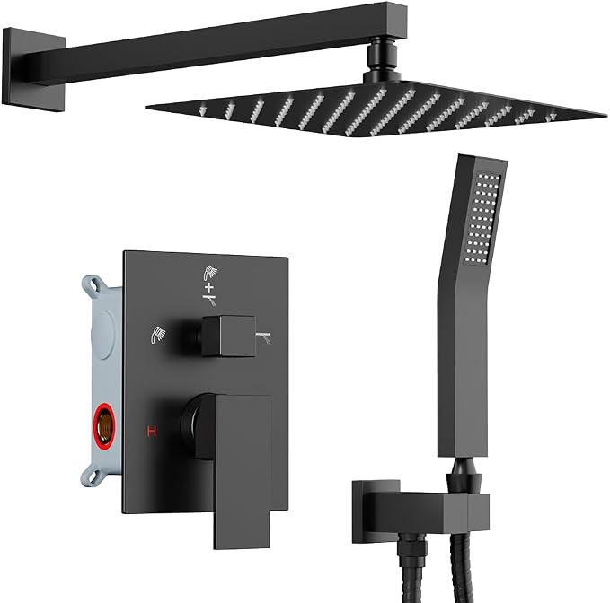 Shower Faucet Set Matte Black Shower System, Starbath 12" Rain Shower Head and by STARBATH