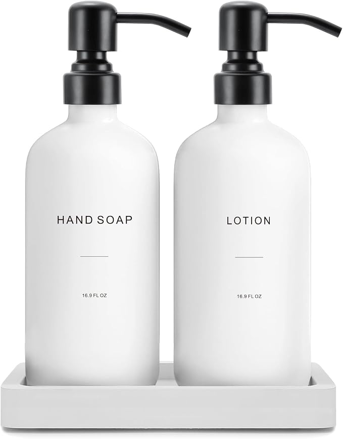 White Soap Dispenser Set, Contains Hand and Lotion Dispenser by PrusWaso