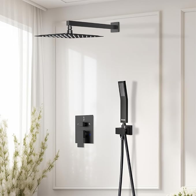 Shower Faucet Set Matte Black Shower System, Starbath 12" Rain Shower Head and - Image 2
