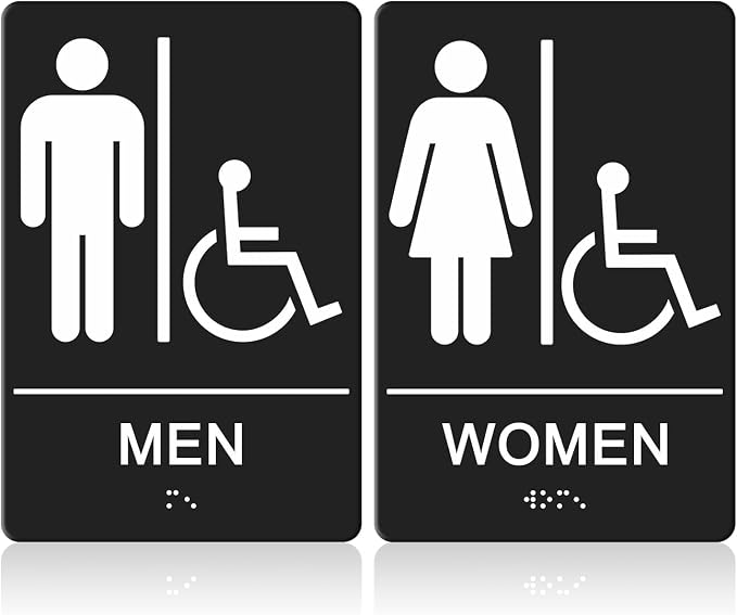 GicnKeuz ADA Braille Man and Women Bathroom Signs, 9 x 6 Inches Restroom Signs by GicnKeuz