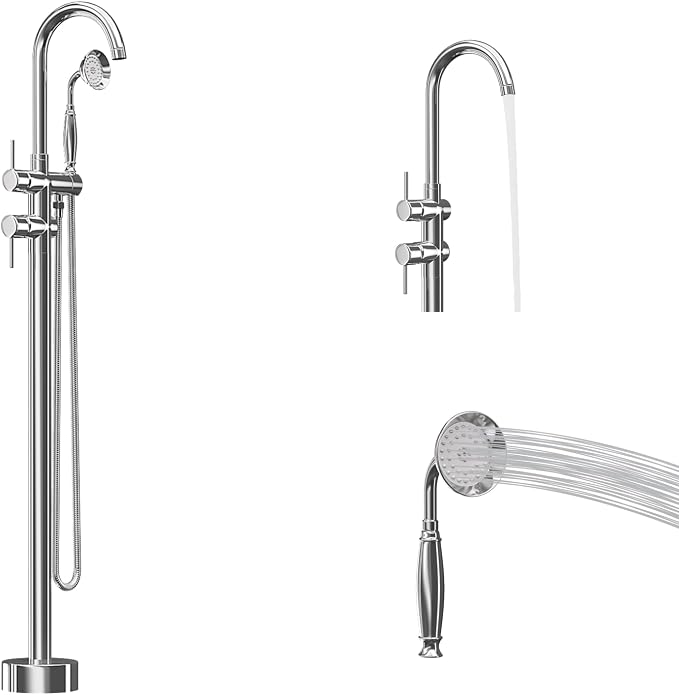 Freestanding Bathtub Faucet, Tub Filler Floor Mount Stand Bathtub Faucet Brass - Image 9