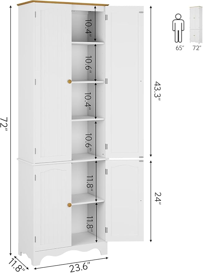Yusong 72'' Tall Kitchen Pantry Cabinet, Freestanding Storage Cabinet - Image 3
