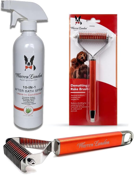 Warren London 10-in-1 Dog Spray & Rake Brush Combo | Detangles, Softens & by WarrenLondon