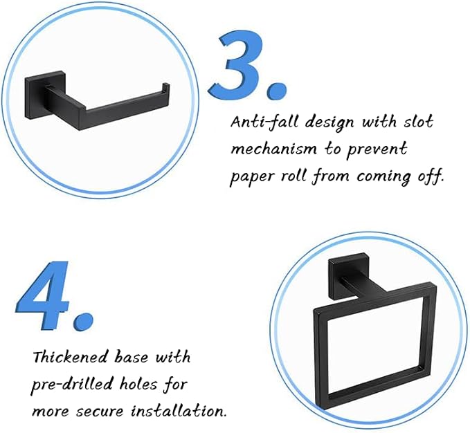 16-inch Black Towel Rack Set, SUS304 Stainless Steel Bathroom Wall-Mounted - Image 6