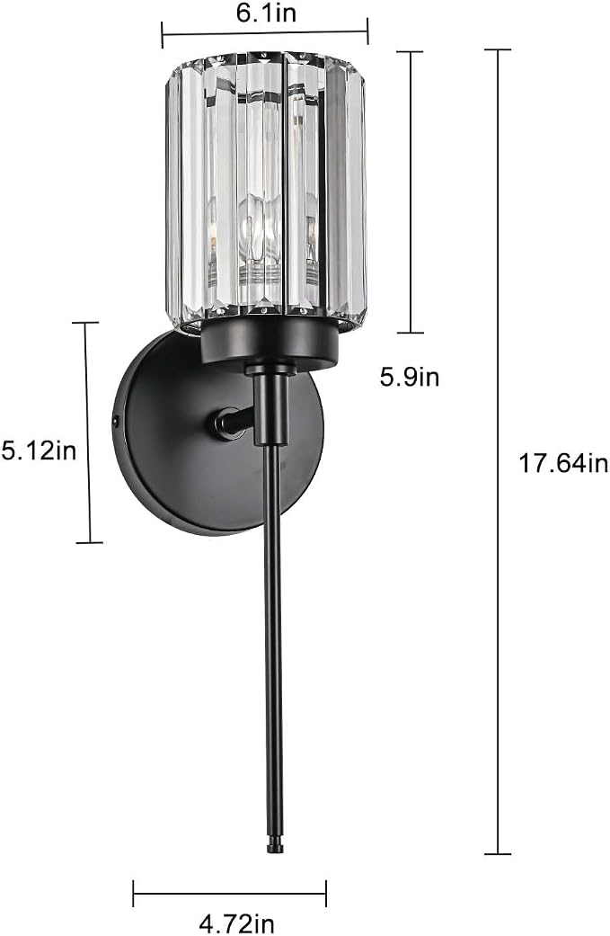 Single Black Wall Sconce, Modern Crystal Vanity Lighting Fixture - Image 3