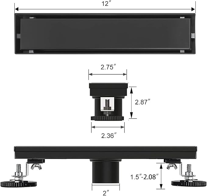 Linear Shower Drain, 12 inch Black Drain - Image 7