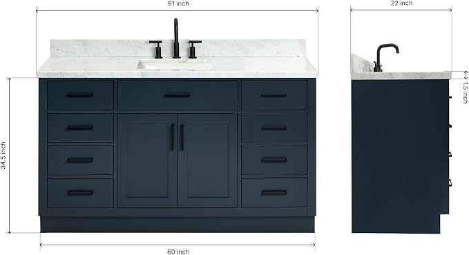 ARIEL Bathroom Vanity 61" Midnight Blue, 1.5" Edge Italian Carrara Marble - Image 2